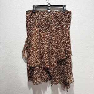 Dana Buchman 100% Silk Asymmetrical Leopard Print Skirt Women’s 12 Brown Fairy